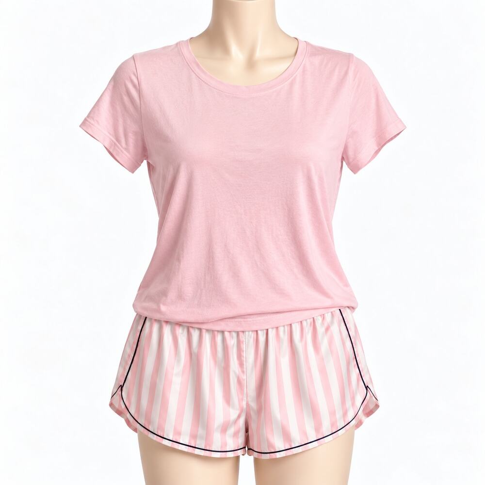 Victoria's Secret Pink Pajama Sleep Set Tee XL Striped Shorts M
